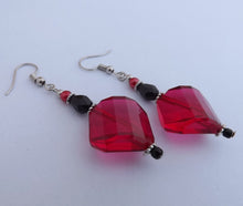 Load image into Gallery viewer, Red &amp; Black Faceted Glass Handmade Bead Earrings (Made in NZ)
