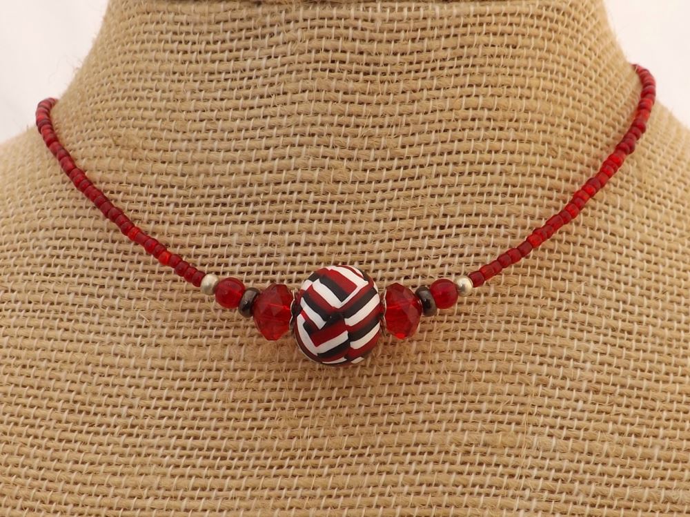 Red, Black & White Kathryn Design Handmade Bead necklace