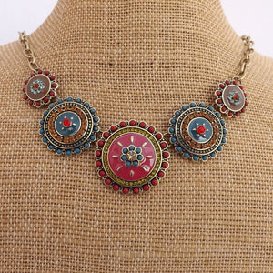 Red, Blue & Gold Tone Collar Necklace