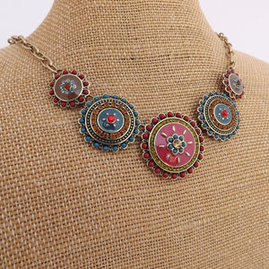 Red, Blue & Gold Tone Collar Necklace