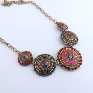 Red, Blue & Gold Tone Collar Necklace