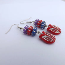 Load image into Gallery viewer, Red, Blue &amp; Purple Floral Handmade Bead Earrings
