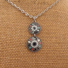 Load image into Gallery viewer, Red, Blue &amp; Silver Round Pendant Necklace
