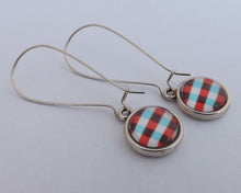 Load image into Gallery viewer, Red, Blue &amp; White Checkered Dome Earrings on Long Kidney Hooks
