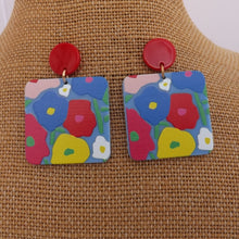 Load image into Gallery viewer, Red, Blue &amp; Yellow Floral Acrylic Earrings

