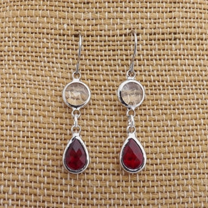 Red & Clear Silver Tone Handmade Drop Earrings