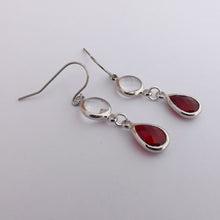 Load image into Gallery viewer, Red &amp; Clear Silver Tone Handmade Drop Earrings
