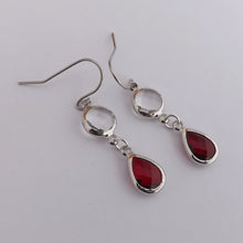 Load image into Gallery viewer, Red &amp; Clear Silver Tone Handmade Drop Earrings
