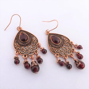 Red & Copper Tone Chandelier Drop Earrings