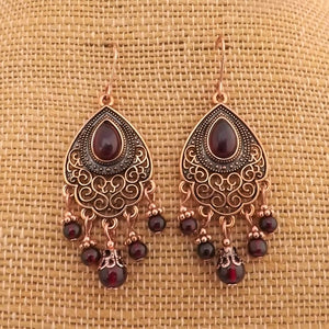 Red & Copper Tone Chandelier Drop Earrings