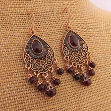 Load image into Gallery viewer, Red &amp; Copper Tone Chandelier Drop Earrings
