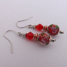 Load image into Gallery viewer, Red, Copper &amp; Silver Tone Handmade Bead Earrings
