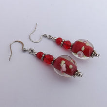 Load image into Gallery viewer, Red Floral Handmade Glass Bead Earrings
