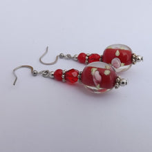 Load image into Gallery viewer, Red Floral Handmade Glass Bead Earrings
