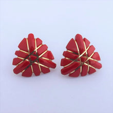 Load image into Gallery viewer, Red &amp; Gold Tone Vintage Stud Earrings
