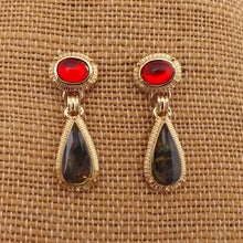 Load image into Gallery viewer, Red, Gold &amp; Green Drop Earrings
