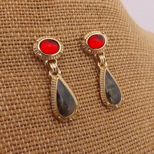 Load image into Gallery viewer, Red, Gold &amp; Green Drop Earrings
