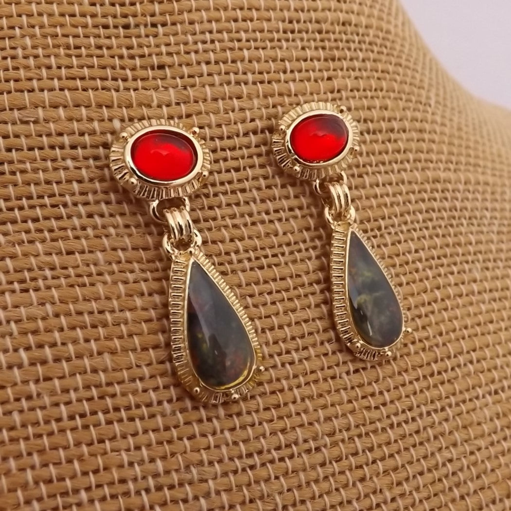 Red, Gold & Green Drop Earrings