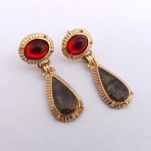 Load image into Gallery viewer, Red, Gold &amp; Green Drop Earrings
