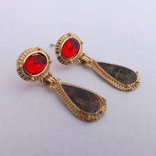 Load image into Gallery viewer, Red, Gold &amp; Green Drop Earrings
