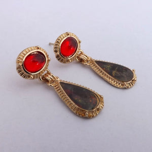 Red, Gold & Green Drop Earrings