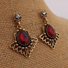 Load image into Gallery viewer, Red &amp; Gold Tone Drop Earrings
