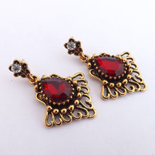 Load image into Gallery viewer, Red &amp; Gold Tone Drop Earrings
