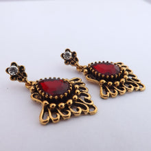 Load image into Gallery viewer, Red &amp; Gold Tone Drop Earrings
