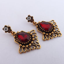 Load image into Gallery viewer, Red &amp; Gold Tone Drop Earrings
