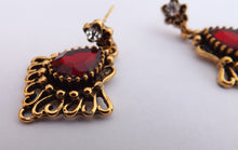 Load image into Gallery viewer, Red &amp; Gold Tone Drop Earrings

