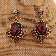 Load image into Gallery viewer, Red &amp; Gold Tone Drop Earrings
