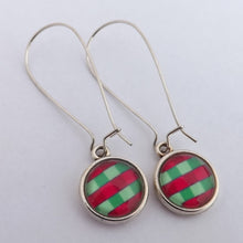 Load image into Gallery viewer, Red &amp; Green  Dome Earrings on Long Kidney Hooks
