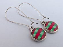 Load image into Gallery viewer, Red &amp; Green  Dome Earrings on Long Kidney Hooks
