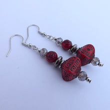 Load image into Gallery viewer, Red &amp; Grey Handmade Bead Earrings
