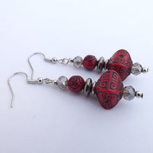 Load image into Gallery viewer, Red &amp; Grey Handmade Bead Earrings
