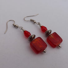 Load image into Gallery viewer, Red, Grey &amp; Silver Tone Handmade Bead Earrings
