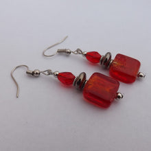 Load image into Gallery viewer, Red, Grey &amp; Silver Tone Handmade Bead Earrings
