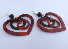 Load image into Gallery viewer, Red, Orange &amp; Brown Large Acrylic Heart Earrings
