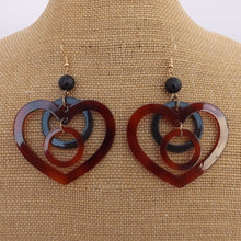 Load image into Gallery viewer, Red, Orange &amp; Brown Large Acrylic Heart Earrings
