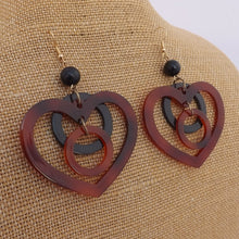 Load image into Gallery viewer, Red, Orange &amp; Brown Large Acrylic Heart Earrings
