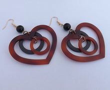 Load image into Gallery viewer, Red, Orange &amp; Brown Large Acrylic Heart Earrings
