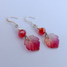 Load image into Gallery viewer, Red &amp; Pearl Lustre Leaf &amp; Beads Handmade Earrings
