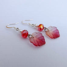 Load image into Gallery viewer, Red &amp; Pearl Lustre Leaf &amp; Beads Handmade Earrings
