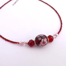 Load image into Gallery viewer, Red &amp; Pink Handmade Glass Floral Lamp Work Bead Necklace
