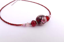 Load image into Gallery viewer, Red &amp; Pink Handmade Glass Floral Lamp Work Bead Necklace
