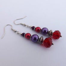 Load image into Gallery viewer, Red &amp; Purple Handmade Glass Bead Earrings
