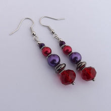 Load image into Gallery viewer, Red &amp; Purple Handmade Glass Bead Earrings
