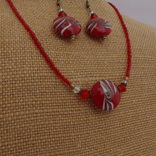 Load image into Gallery viewer, Red, Rose Gold &amp; White Swirl Handmade Glass Bead Necklace &amp; Earrings Set
