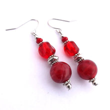 Load image into Gallery viewer, Red &amp; Silver Handmade Bead Earrings
