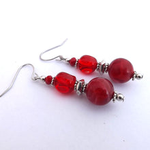 Load image into Gallery viewer, Red &amp; Silver Handmade Bead Earrings
